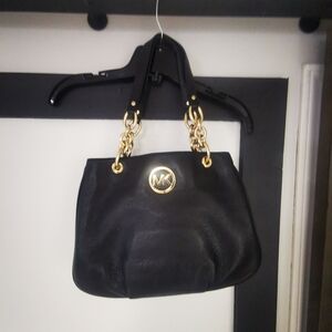 Michael Kors Black Shoulder Bag with Gold Accents